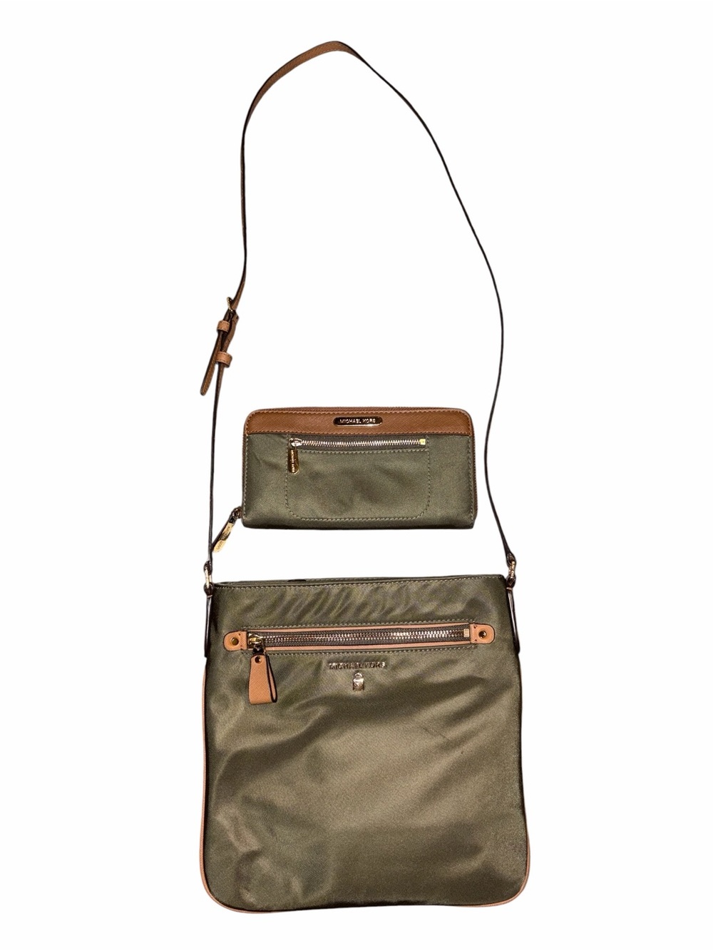 Michael Kors Nylon Crossbody & Colgate Zip Around Continental Wallet Olive Green